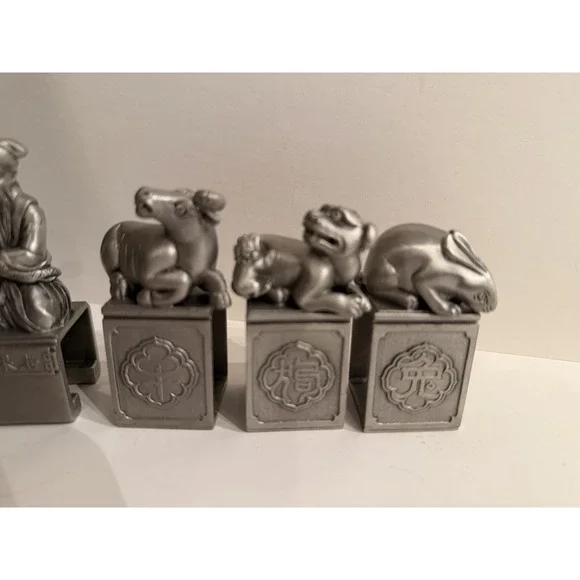Tumasek Solid Pewter – Eight Immortals & Auspicious Animals (Set of 6)